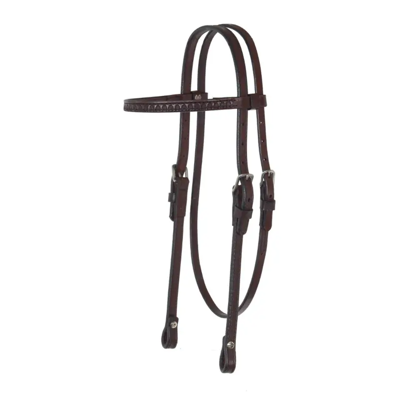 0125-3001 Circle Y 5/8 Inch Shell Tooled Browband Headstall - Walnut 1