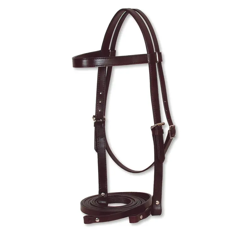 0170-1001 Circle Y Draft Horse Leather Browband Headstall & Rein Set - Walnut 1