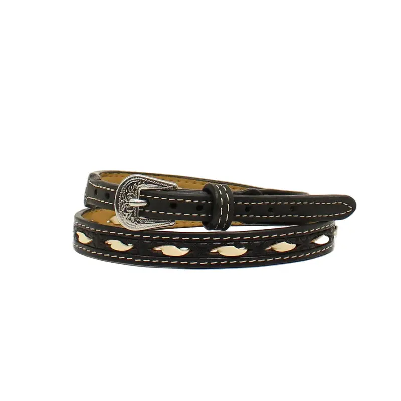 0204601 M&F Hatband Black Tooled With Ivory Rawhide Stitching 1