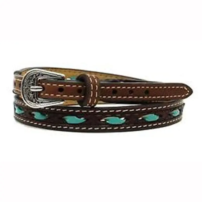 0204602 1/2 Inch Leather Hatband With Turquoise Rawhide Lacing 1