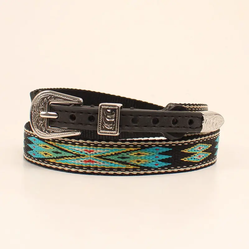 0204801 5/8 Inch Black Ribbon Style Hatband With Colorful Southwest Design 1