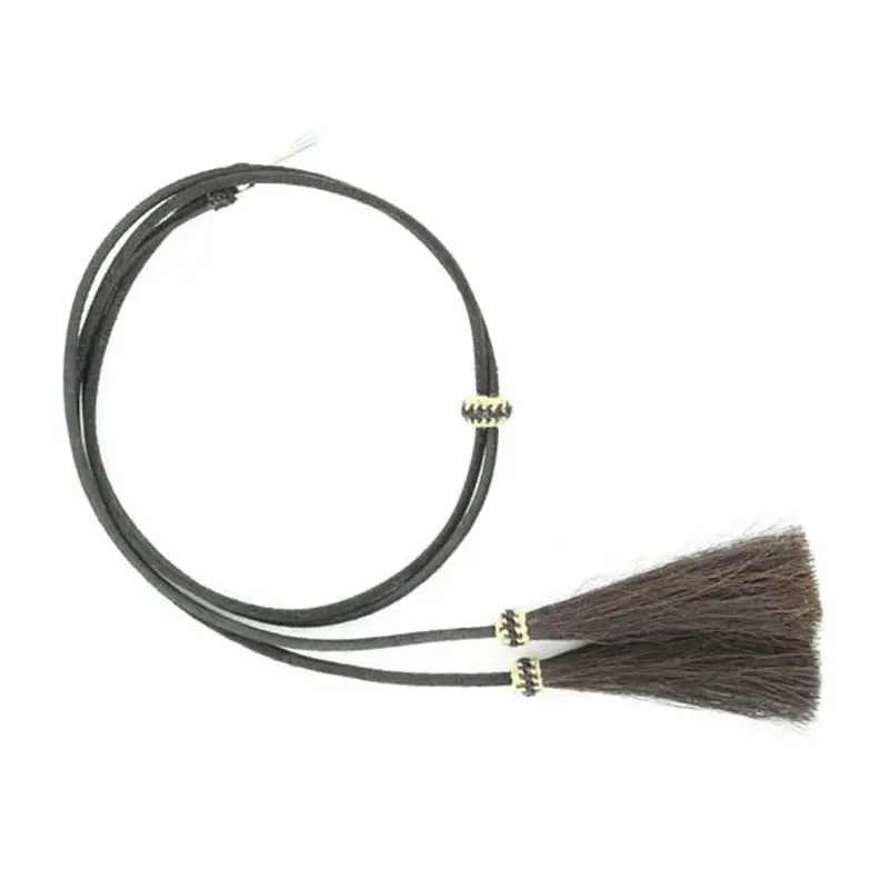 0295301 Genuine Leather Stampede String With Horsehair Tassel - Black 1