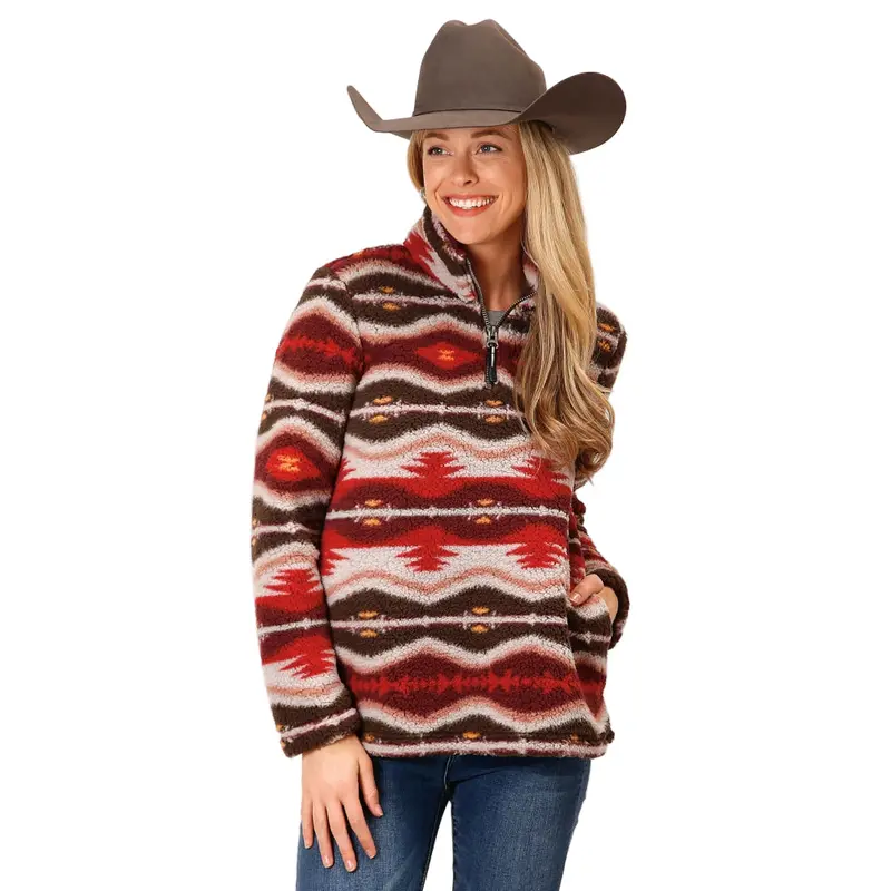 03-098-0250-6197 Roper Women's Polar Fleece 1/4 Zip Pullover - Aztec 1