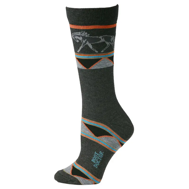 0417506 Boot Doctor Women's Crew Socks- Grey With Horse 1