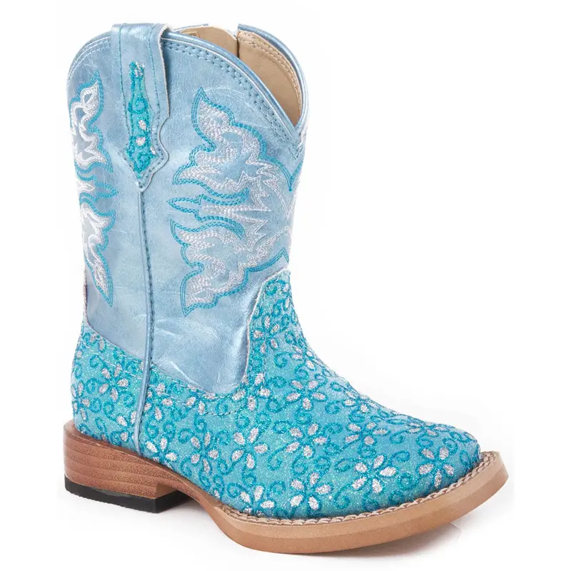 09-017-1901-0027 Roper Toddler Girls Turquoise Floral Glitter Western Cowgirl Boot 1