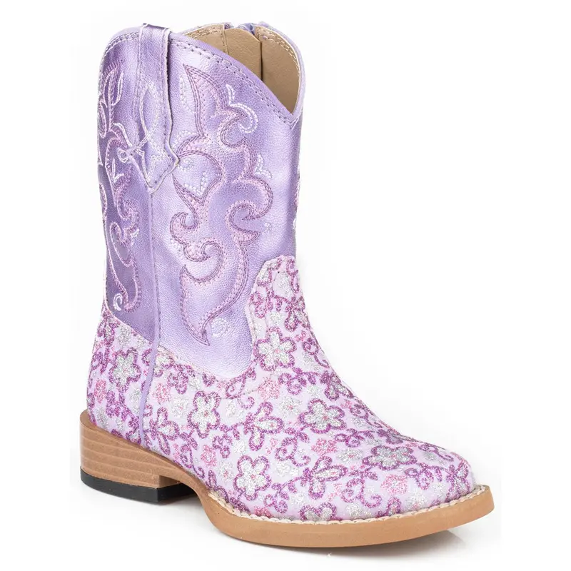 09-017-1901-1520 Roper Toddler Girl's Purple Floral Glitter Metallic Vamp Western Cowgirl Boot 1