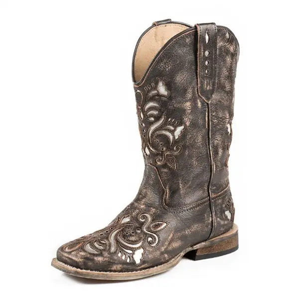 09-018-0901-0671 Roper Girls Belle Western Boots Metallic Silver Underlay 1