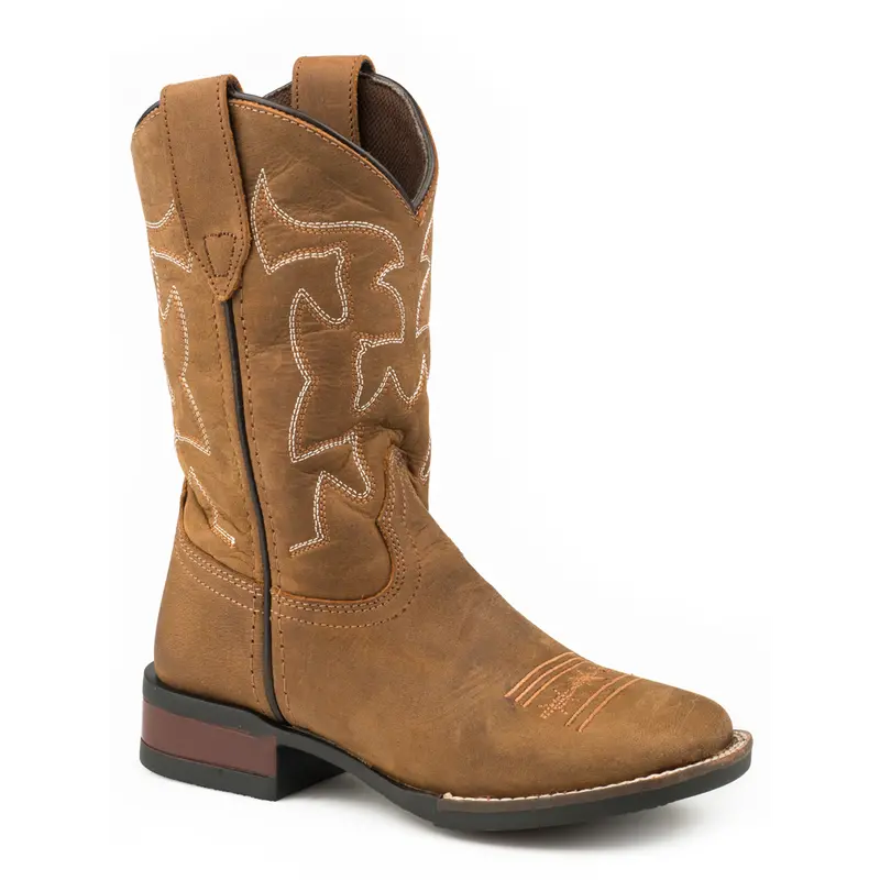 09-018-0911-1200 Roper Children's Crazy Horse Brown Square Toe Cowboy Boots 1