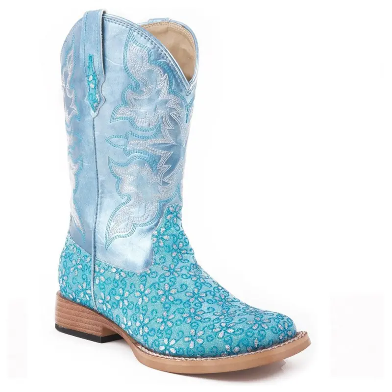 09-018-1901-0027 Roper Children's Floral Bling Square Toe Cowboy Boots 1
