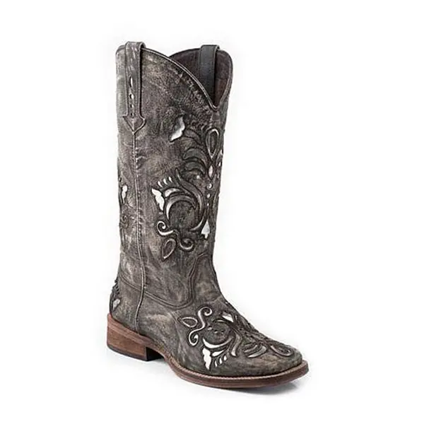 09-021-0901-0671 Roper Ladies Belle Square Toe Brown Sanded & Silver Western Boot 1