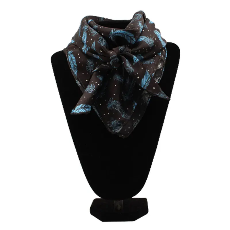 0905603 M&F Silk Blue & Black Feather Print Wild Rag 1