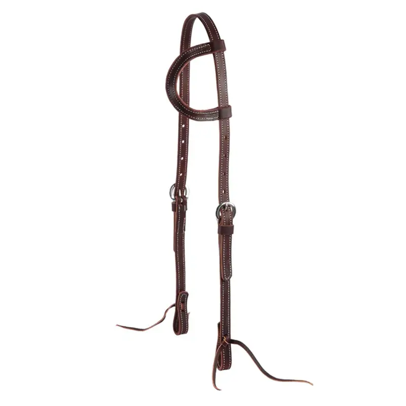 10-0093 Weaver Latigo Leather Flat Sliding Ear Headstall - Burgundy 1