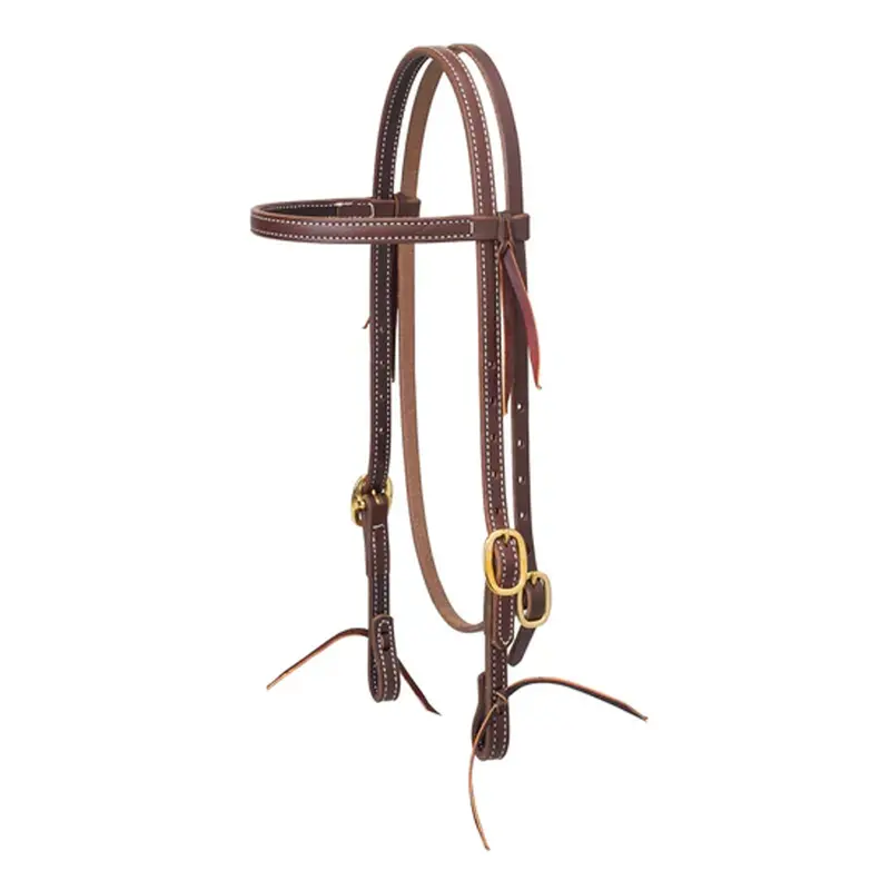 10-0500 Weaver Leather Working Tack Doubled And Stitched Browband Headstall W/Tie Ends 1