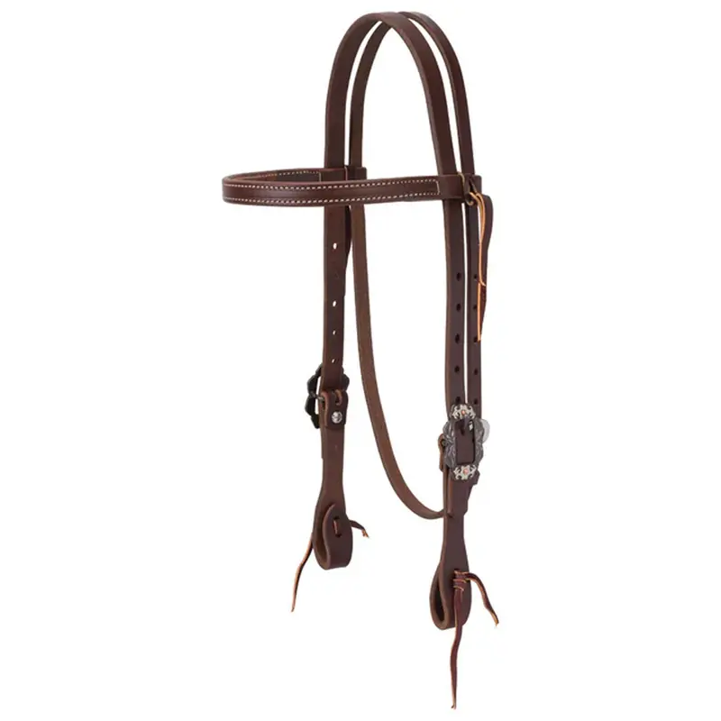 10-0599 Weaver Leather Working Tack Straight Browband Headstall With Buffed Brown Floral Buckles - Brown 1