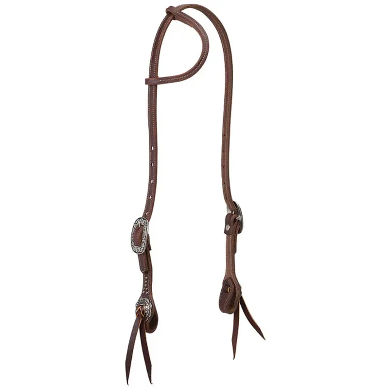 10-0642 Weaver Leather Working Tack Sliding Ear Headstall With Floral Buckles - Brown 1