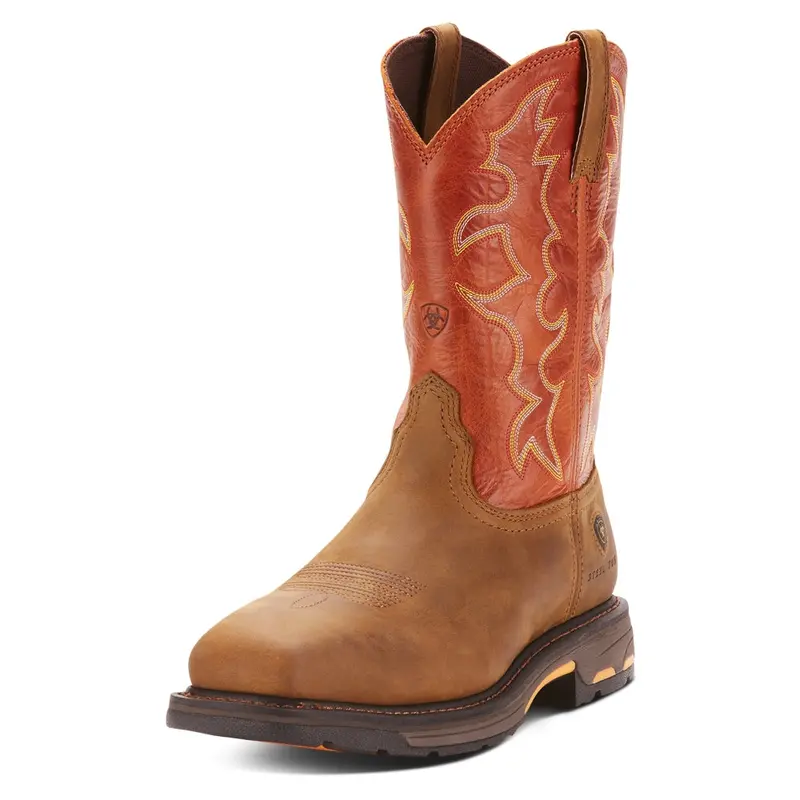 10006961 Ariat Men's Workhog Wide Square Steel Toe Work Boot - Dark Earth & Brick 1