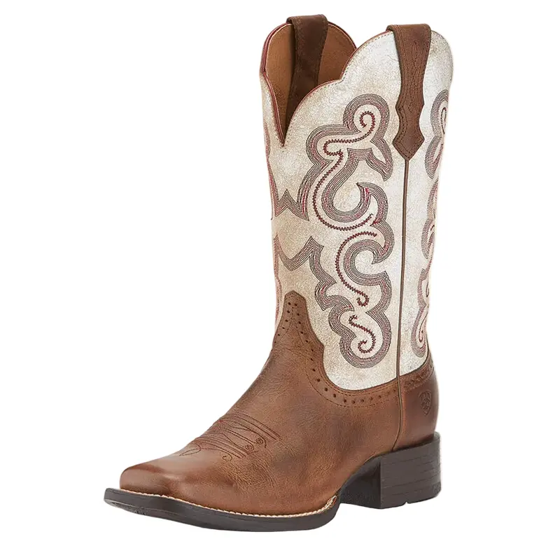 10015318 Ariat Women's Quickdraw Wide Square Toe Western Cowboy Boots -Sandstorm/Distressed White 1