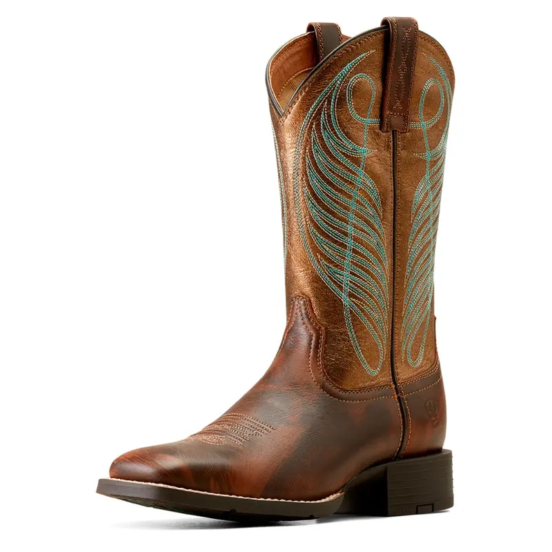 10016317 Ariat Women's Round Up Wide Square Toe Western Cowboy Boot -  Yukon Brown 1