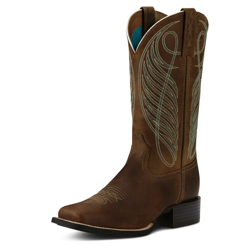 10018528 Ariat Women's Round Up Wide Square Toe Western Cowboy Boots - Powder Brown 1