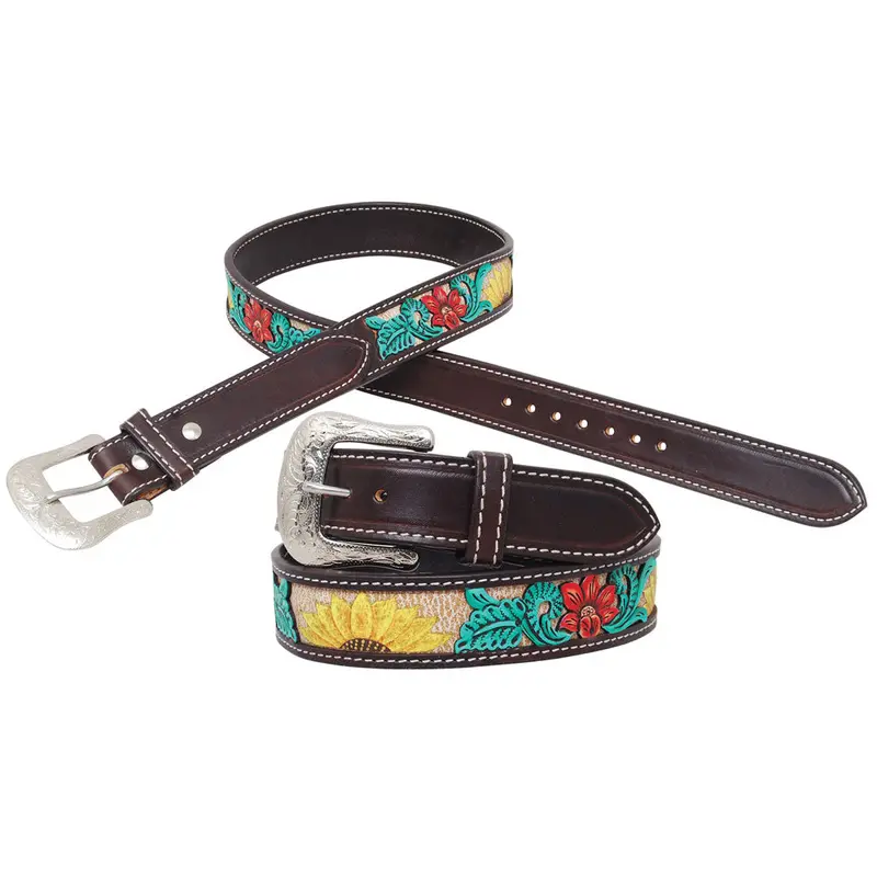 1002 Circle Y Rising Sunflower Tooled Leather Belt 1
