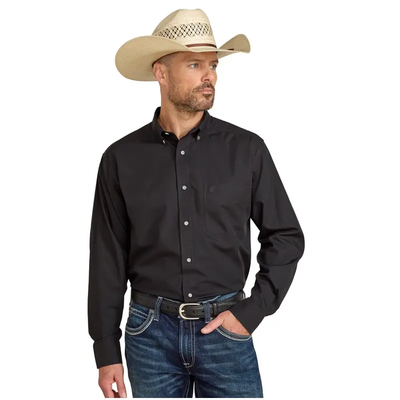 10020328 Ariat Men's Wrinkle Free Solid Long Sleeve Button Down Shirt - Black 1