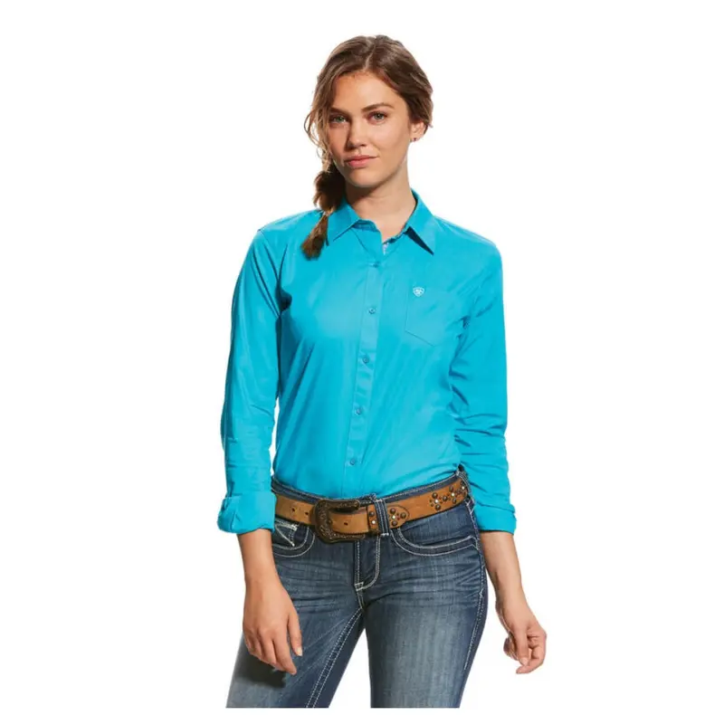 10022059 Ariat Women's Kirby Stretch Western Shirt - Bluebird Teal 1