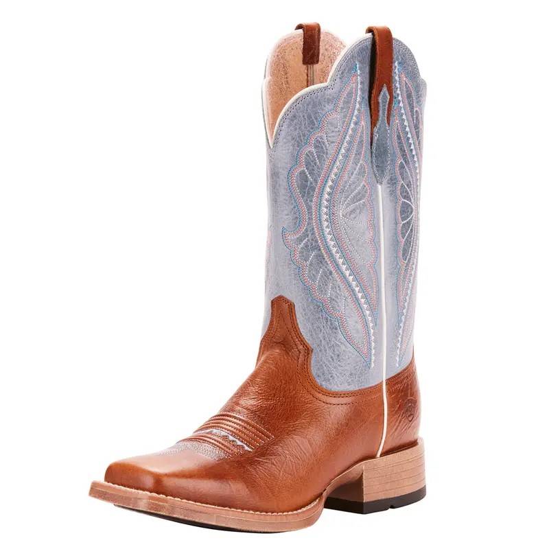 10025032 Ariat Women's Primetime Wide Square Toe Western Cowboy Boots - Gingersnap/Baby Blue 1