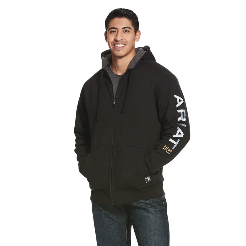 10027833 Ariat Men's Rebar All-Weather Full Zip Hoodie - Black 1