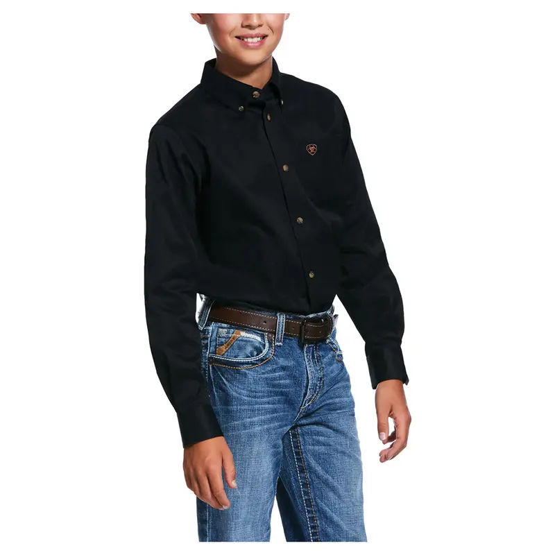 10030161 Ariat Boys' Solid Twill Long Sleeve Western Buttondown Shirt - Classic Black 1