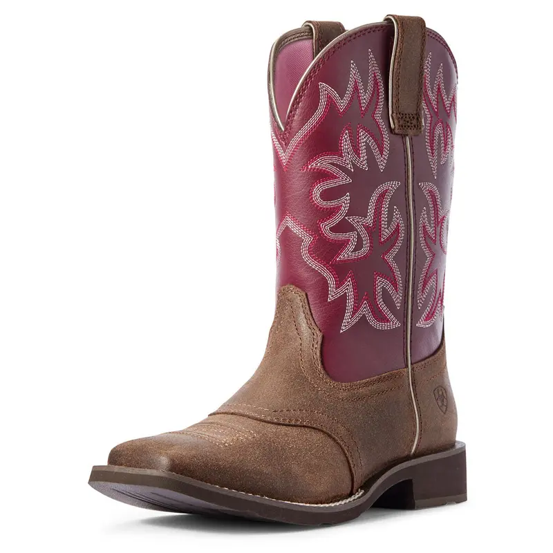 10031593 Ariat Women's Delilah Square Toe Western Boot - Java / Burgundy 1