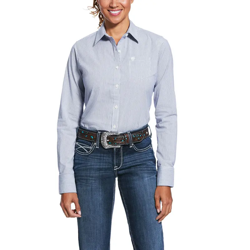 10032006 Ariat Women's Wrinkle Resist Kirby Stretch Shirt Long Sleeve Blue Stripe 1