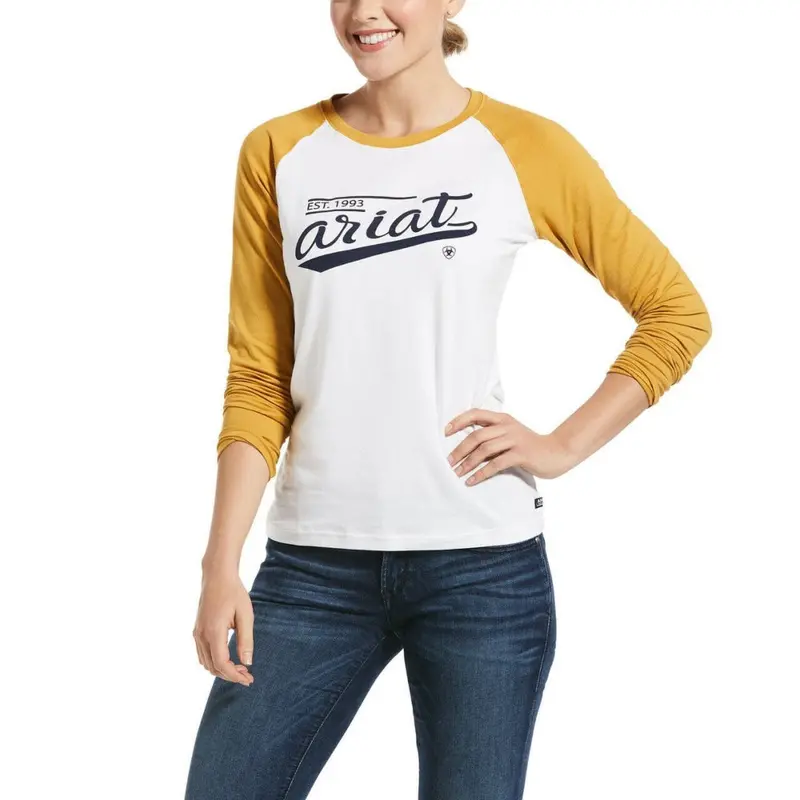 10032753 Ariat Ladies Varsity Logo Long Sleeve White T-Shirt 1