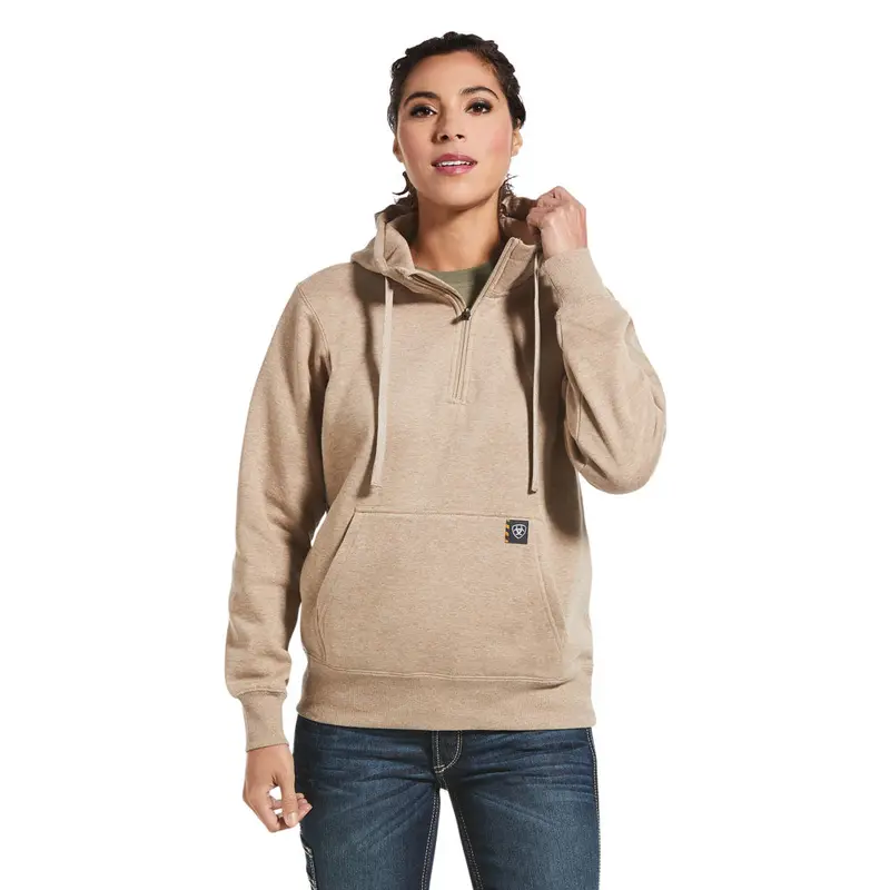 10032912 Ariat Women's Rebar Skill Set 1/2 Zip Hoodie - Dark Oatmeal Heather 1