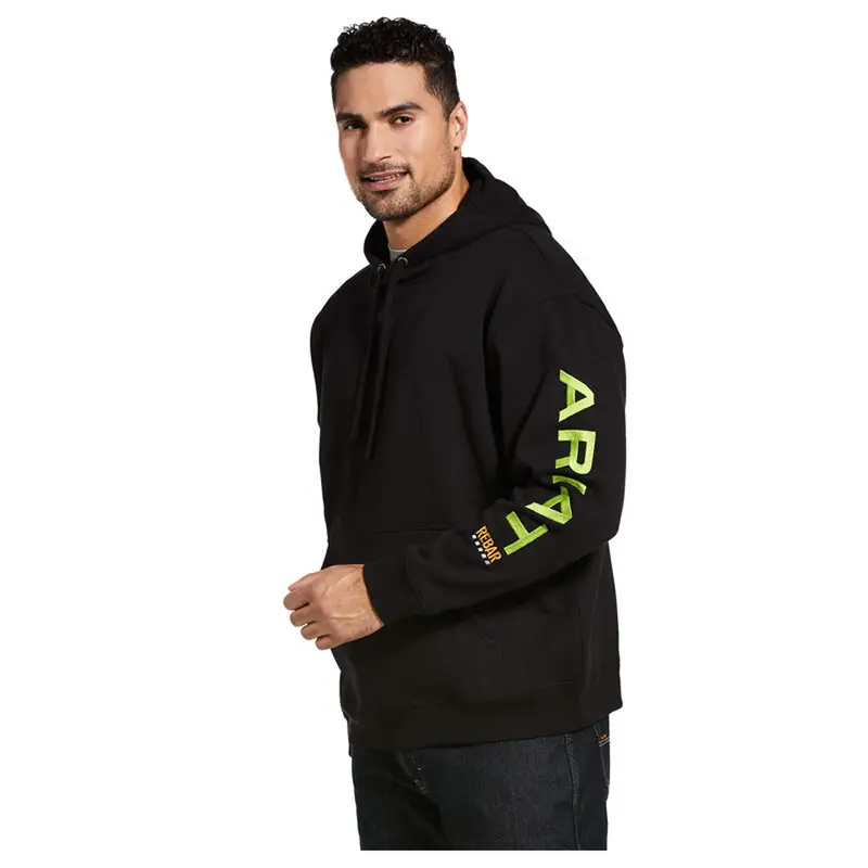 10032993 Ariat Men's Rebar Graphic Hooded Sweatshirt - Black / Lime 1