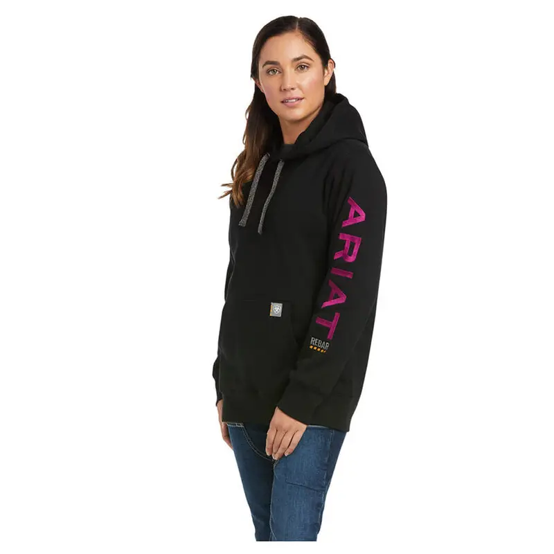 10037620 Ariat Women's Rebar Graphic Hoodie Sweatshirt - Black / Purple 1