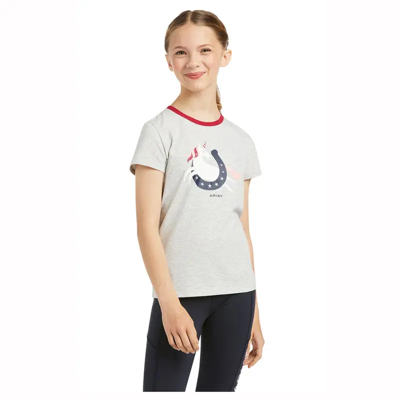 10039444 Ariat Girl's Unicorn Moon Short Sleeve T-Shirt - Heather Grey 1