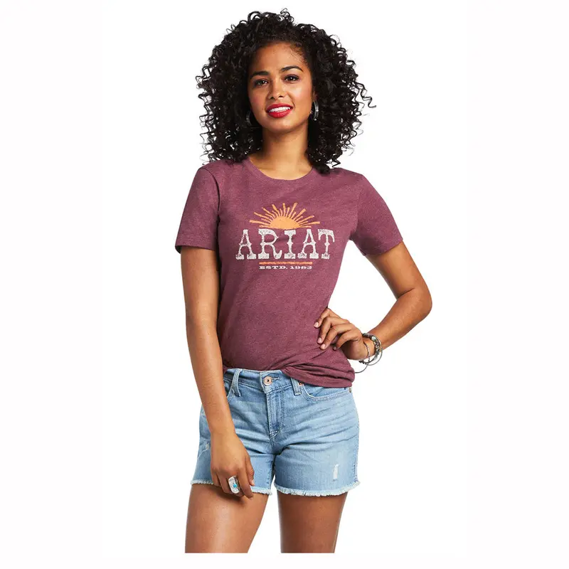 10039977 Ariat Women's Armarillo Short Sleeve T-Shirt - Burgundy Heather 1