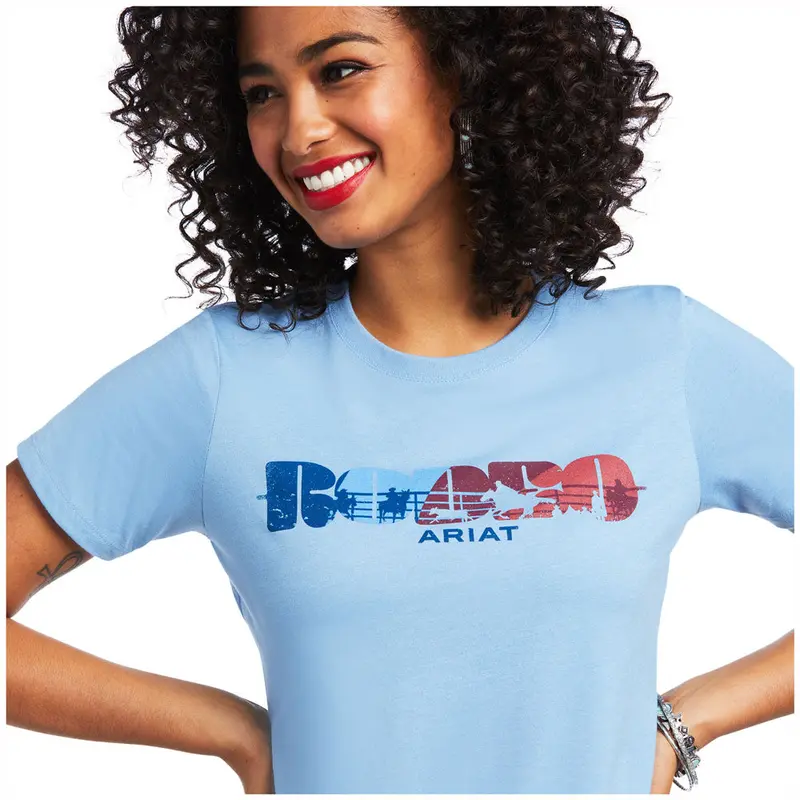 10039979 Ariat Women's Rodeo Short Sleeve T-Shirt - Light Blue Heather 1