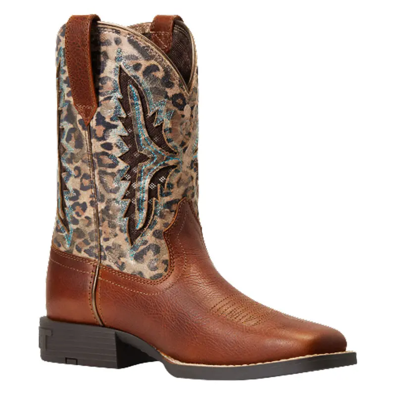 10040258 Ariat Youth Koel Venttek Square Toe Western Boot - Spiced Cider / Metallic Leopard 1