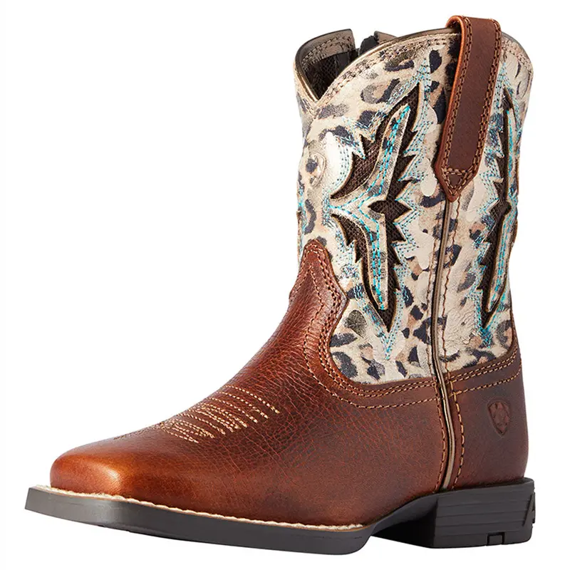 10040260 Ariat Children's Koel Venttek Square Toe Western Boot - Spiced Cider / Metallic Leopard 1