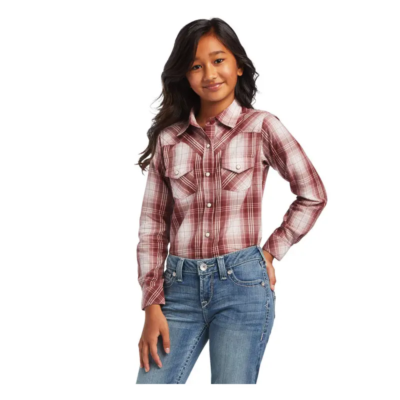 10040630 Ariat Girls' Real Plaid Long Sleeve Shirt - Russet Plaid 1