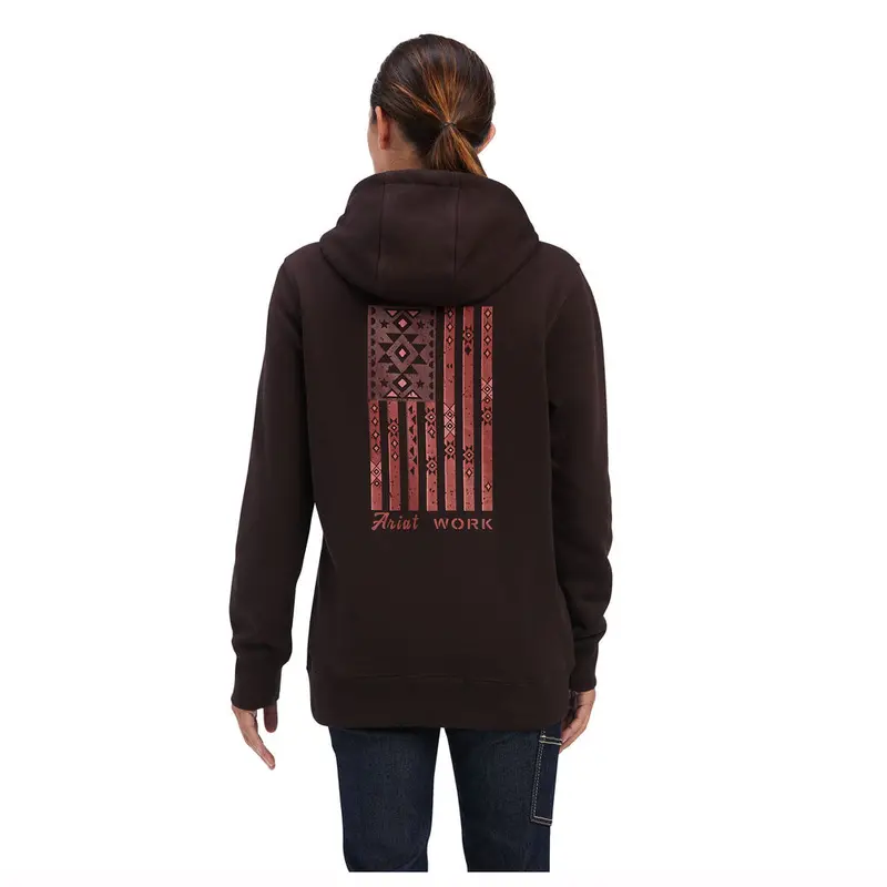 10041465 Ariat Women's Rebar Aztec Flag Graphic Hoodie - Mole 1