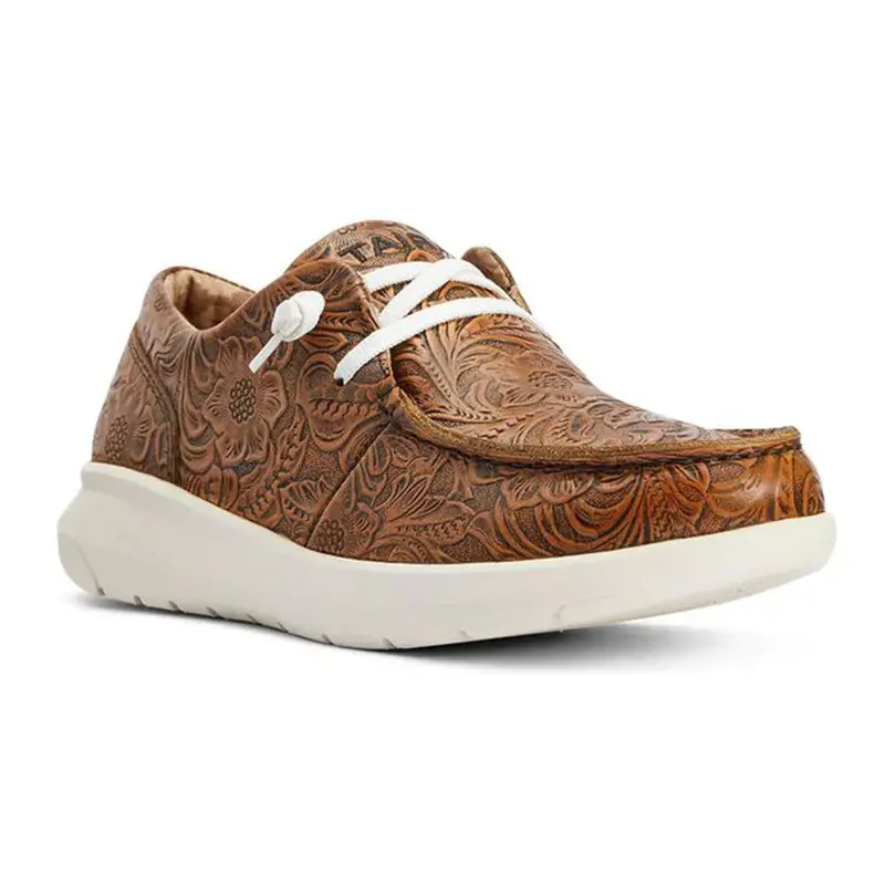 10042508 Ariat Women's Hilo Slip On Shoe - Brown Floral Embossed 1