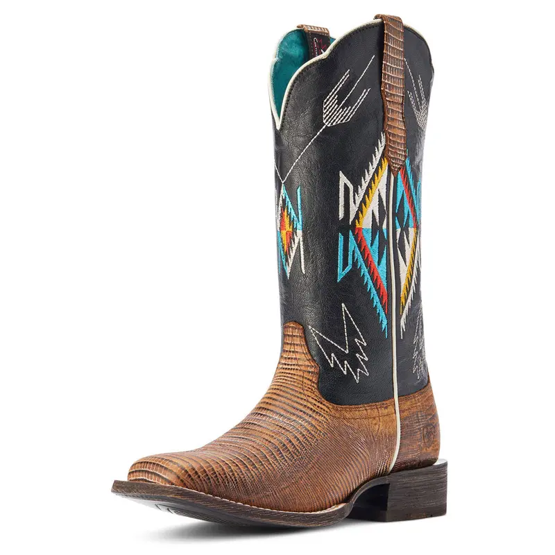 10042573 Ariat Women's Frontier Chimayo Wide Square Toe Boot - Kona Brown/Ancient Black Print 1