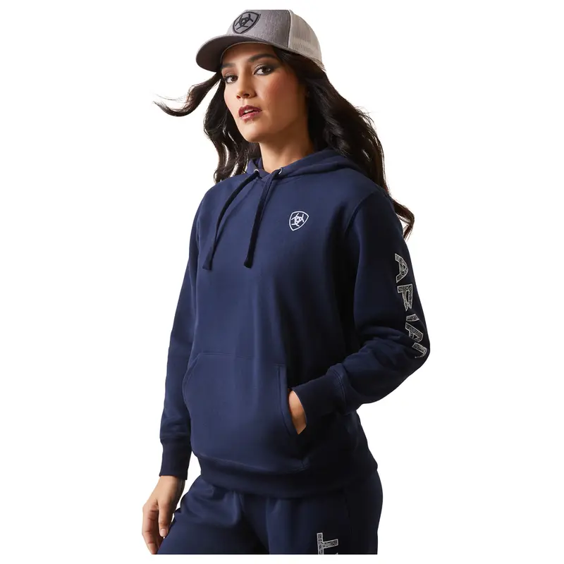 10043446 Ariat Women's Logo Hooded Sweatshirt - Navy Eclipse 1