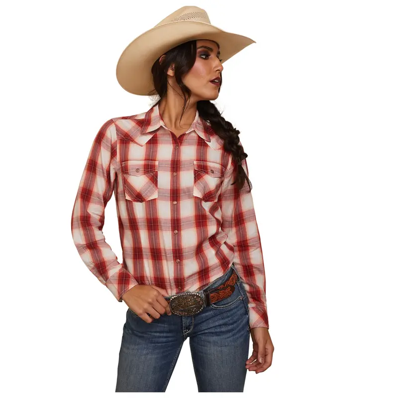 10043814 Ariat Women's Tulsa Long Sleeve Snap Shirt - Tulsa Red Plaid 1