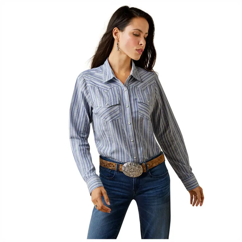 10044874 Ariat Women's Windward Long Sleeve Western Snap Shirt - Windward Dobby Stripe 1