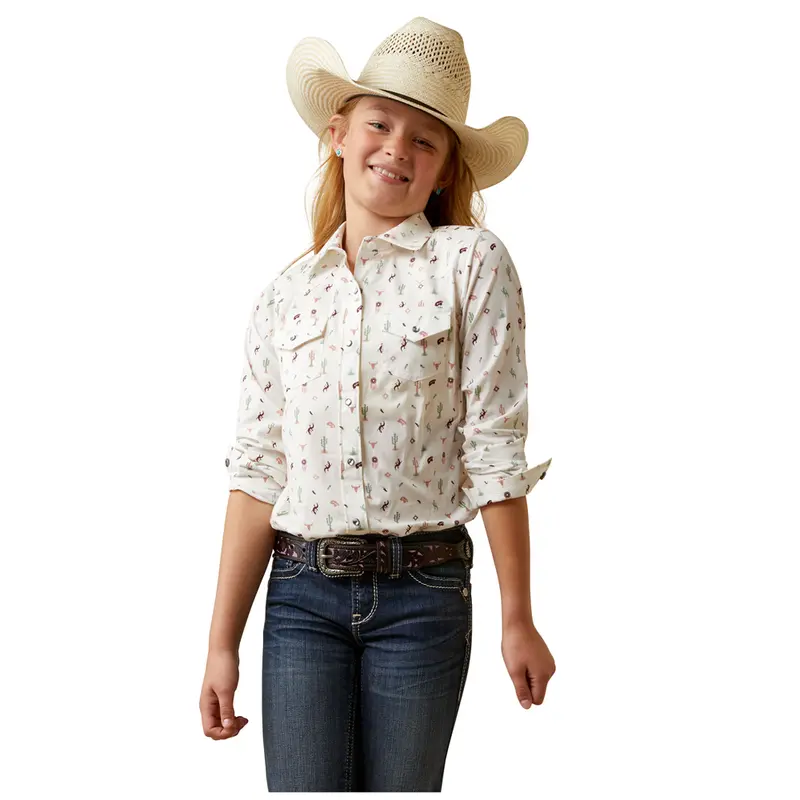 10044972 Ariat Girls' Santa Fe Long Sleeve Western Snap Shirt - Multicolor 1