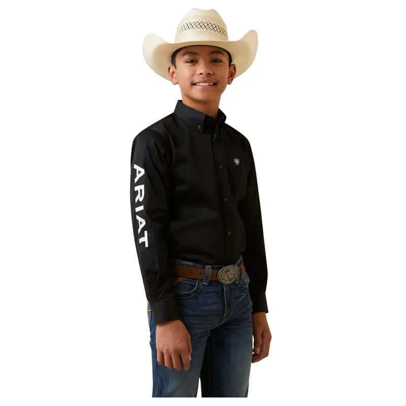 10045426 Ariat Boys Team Logo Twill Long Sleeve Button Down Shirt - Black 1