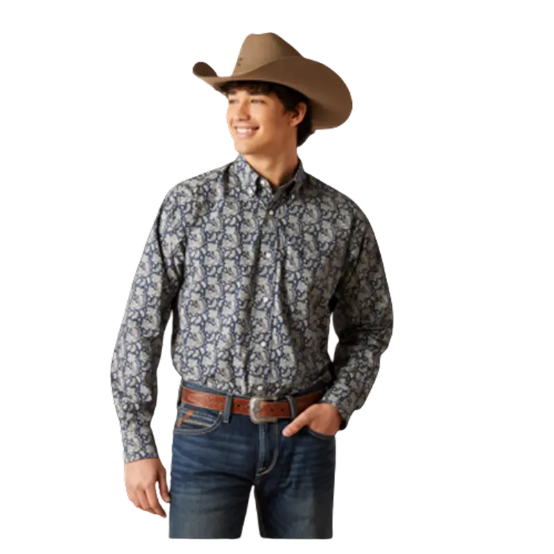 10046201 Ariat Men's Wrinkle Free Kohan Classic Fit Western Shirt - Deep Pacific 1